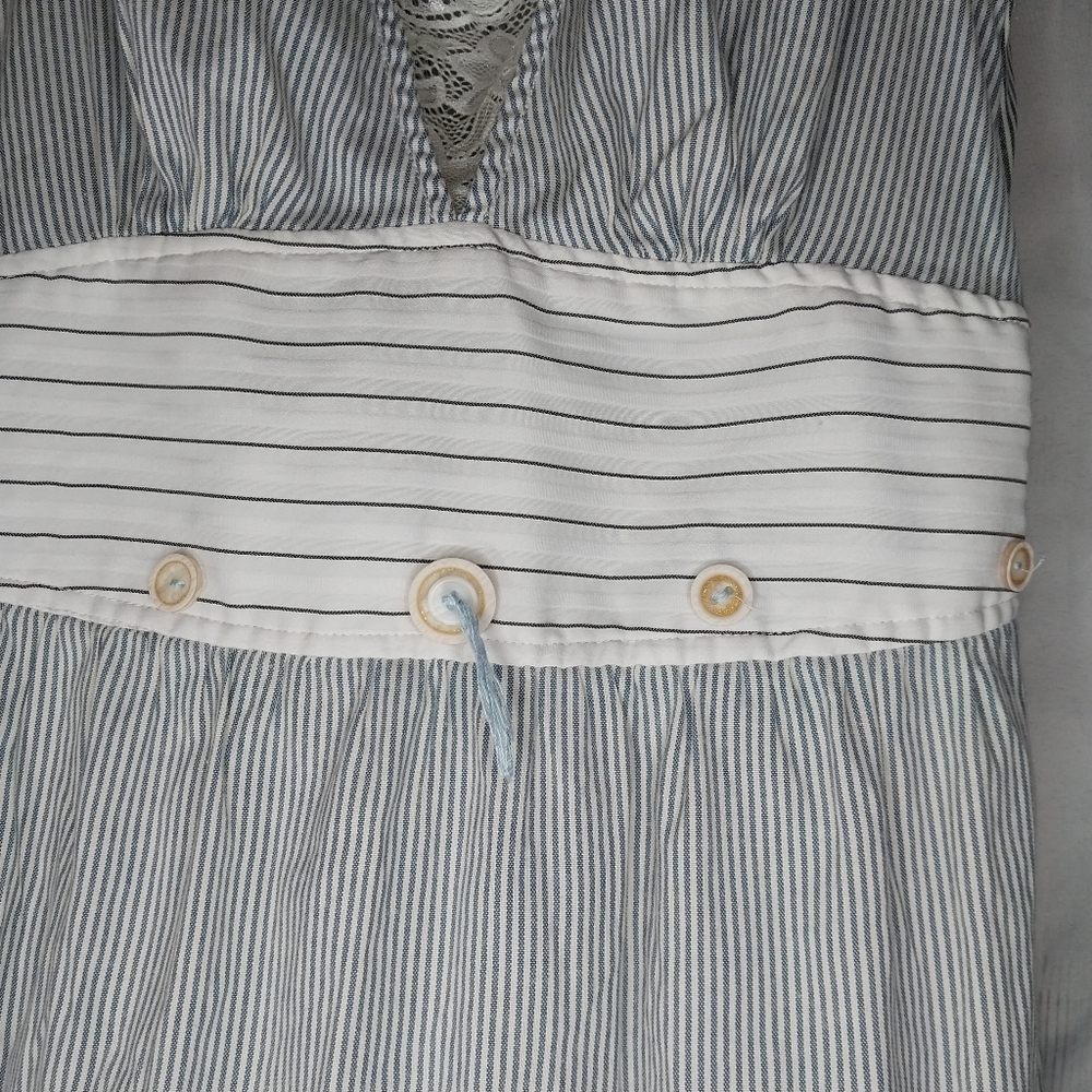Mur Mur Sleeveless Boho V-Neck Striped 100% Cotton Ruffled Coastal Dress - Picture 4 of 14